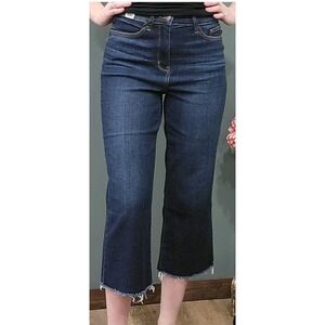 Judy Blue Women's Paisley Cropped Wide Leg High Rise Raw Hem Dark Wash Size 14W